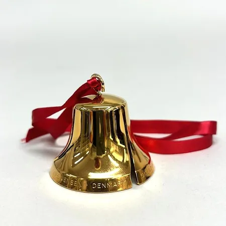 Juldekoration klocka, Georg Jensen, längd 5cm, 24K guldpläterad mässing, år 2006, Christmas Classics, originalask Skickas med paket.