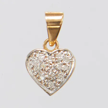 Hänge, hjärta med vita stenar, 4,7x8,5mm, tvågärgad, 18K Vikt: 0,8 g