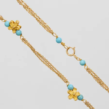 Collier, blåa stenar, treradig ankarlänk, längd: 44cm, 18K Vikt: 8,9 g