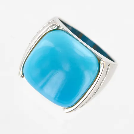 Ring vitguld med turkos och diamanter 0,14ctv, stl 17, bredd ca 16mm, med certifikat från Athina Jewellery, Grekland, 18K Vikt: 14,2 g