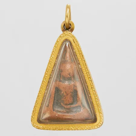 Hänge, Buddha, 45x25mm, plexiglas med ram i 18K, spricka, Thai, bruttovikt:11,6g Vikt: 11,6 g