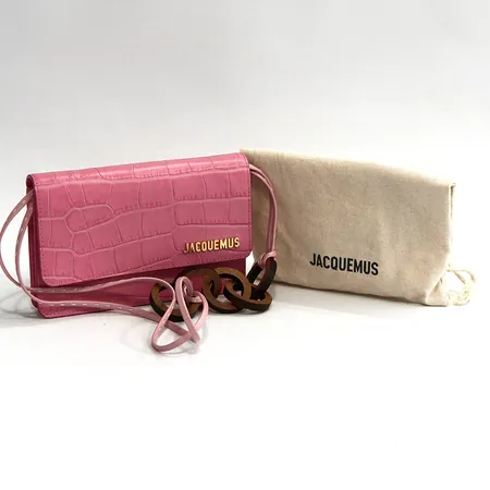Väska, Jacquemus Le Riviera leather handbag, 18x12x3cm, rosa crocmönster, dustbag,  Vikt: 0 g