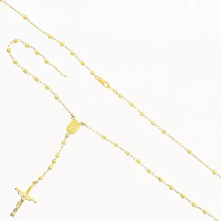 Collier, radband med krucifix, 66cm, defekt, 21K. Vikt: 11,7 g