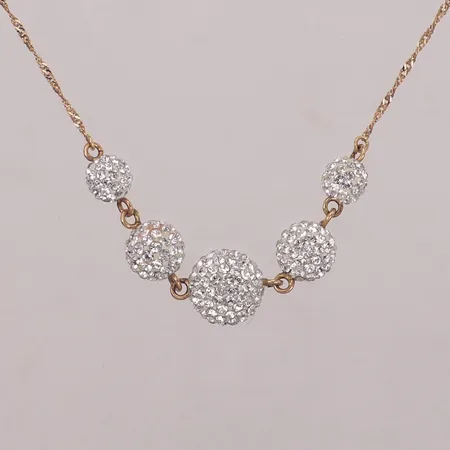 Collier Singapore med strasstenar, längd 41,5-44,5cm, bredd 1,1-10mm, 18K  Vikt: 4,3 g