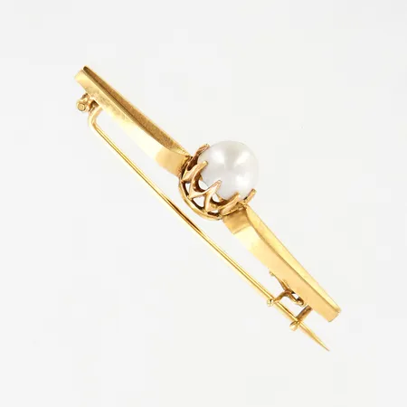 Brosch med pärla, 45mm, bredd: 2-9mm, 18K,  Vikt: 3,2 g