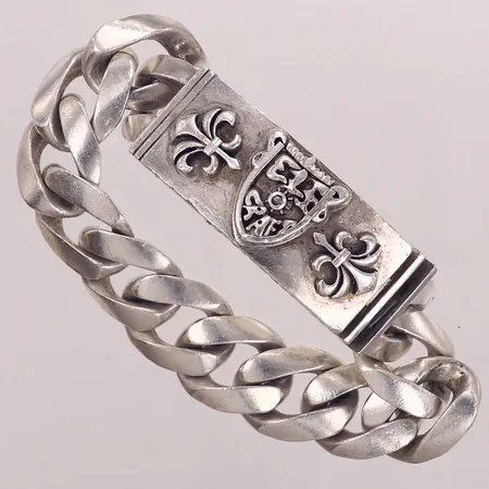Armband, Elf Craft, längd 21cm, bredd ca 18-20,5mm, text på lås "Believe in your dreams", lås går ej att helt stänga, ostämplat silver Vikt: 139,6 g
