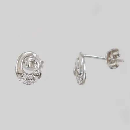Örhängen, 8x6mm, vita stenar, stift, vitguld, 18K.  Vikt: 1,1 g