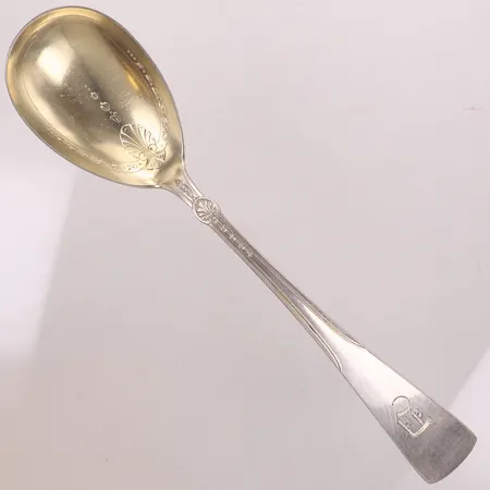 Sked, längd 21,5cm, delvis förgylld, gravyr, silver 830/1000 Vikt: 70,6 g