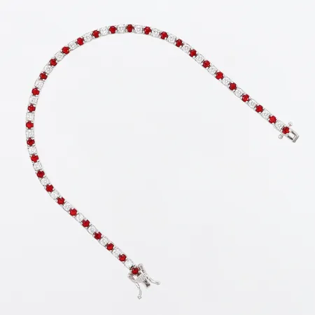 Armband med röda samt vita stenar, 19cm, bredd: 3mm, silver 925/1000 Vikt: 9,5 g