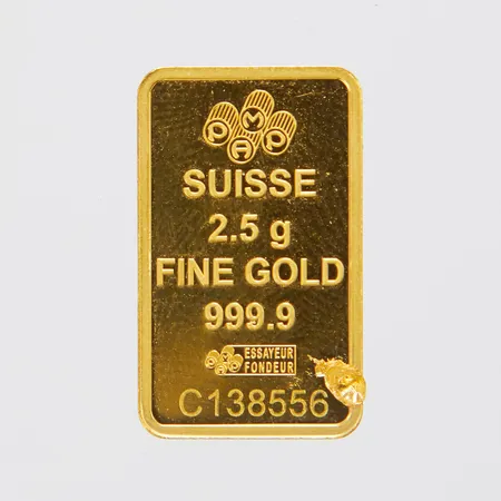 Guldtacka, PAMP Suisse, 2,5g, serienr: C138556, Lady Fortuna, borrhål, finhalt 999,9/1000