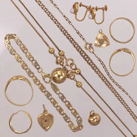 Diverse guld, defekt, med stenar, 18K Vikt: 32 g