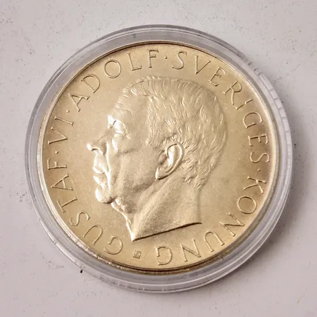 Silvermynt 5kr, Gustaf VI Adolf, 1952, 400/1000, myntkapsel, vikt 22,8g.