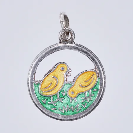 Hänge med emalj Kycklingar, Ø ca 1,1cm, silver 830/1000 Vikt: 0,8 g