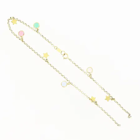 Vristlänk, stenar, 26,5cm, bredd 1,4mm, defekt, 18K. Vikt: 2,5 g