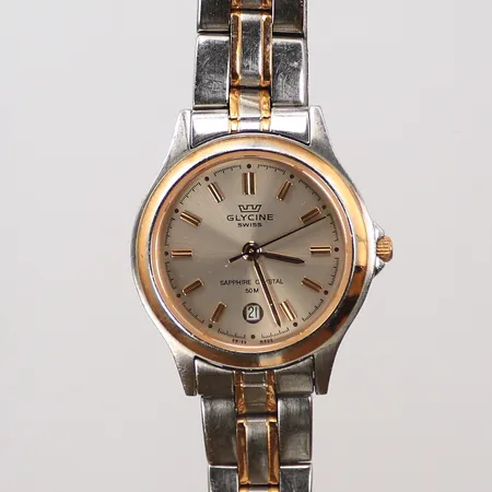 Damur, glycine 3689, quartz, datum, safirglas, stål, originallänk, viklås, batteribyte 