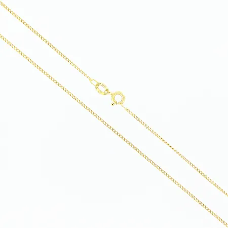 Kedja Pansar, 56,5cm, bredd 0,7mm, smärre skevheter längs länk, i behov av låsbyte, 18K.  Vikt: 2,9 g