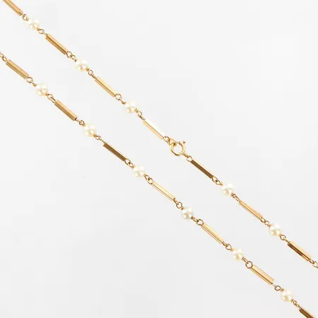 Collier stavlänk med pärlor 21 x  ca Ø5mm, 55,5mm, 18K,  Vikt: 17,5 g