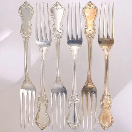 6 Gafflar, modell Olga, ca 21cm, CG Hallberg, silver 830/1000 Vikt: 406,7 g