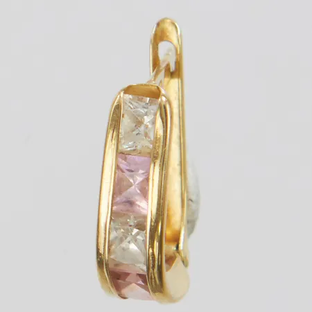 Ett udda örhänge, vita och rosa stenar, 13,9x3,5mm, 14K Vikt: 0,6 g