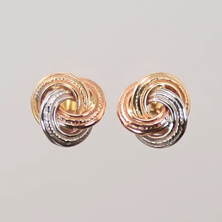 Ett par örhängen, 10mm, rödguld/vitguld, skeva stift, 14K  Vikt: 0,8 g