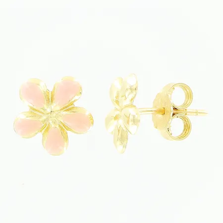 Ett par örhängen, blommor, Ø10mm, emalj saknas på ett örhänge, en stopp saknas, 14K Vikt: 0,7 g