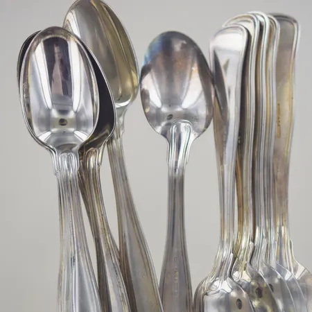 12 st kaffeskedar gammal dansk, längd 12 cm, MEMA silver 830/1000 Vikt: 246,2 g