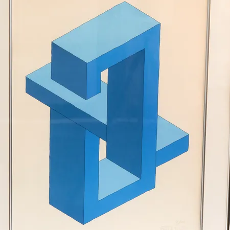 Litografi Oscar Reutersvärd, Omöjlig figur, bildmått 57x44, rammått: 71x56cm, signerad och numrerad 41/200 i blyerts,  Skickas med postpaket.