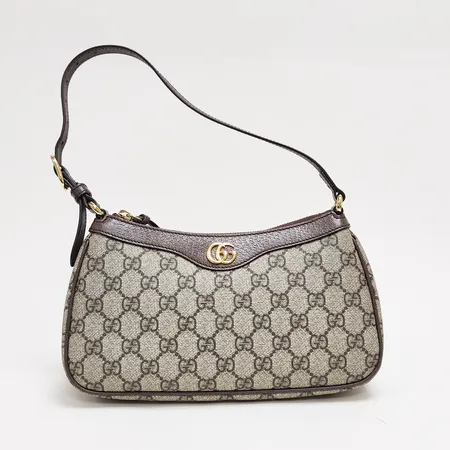 Väska, Gucci, Ophidia small shoulder bag, 25cm x 15cm x 6.5cm, refnr: 735145KAAAD, serienr: F0400575959, mönstrad canvas med detaljer i läder, beslag i gulmetall, dustbag, skadad ytterkartong, kvitto från Birger Jarlsgatan 2023.  