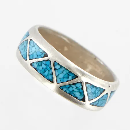 Ring med turkos emalj, stl: 17¼, redd: 6,7mm, silver 