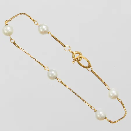 Armband, odlade saltvattenpärlor, längd: 17cm, bredd: 0,8-5,1mm, 18K Vikt: 2,1 g
