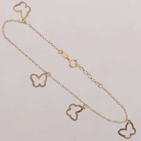 Armband med fyra berlocker, justerbar längd 17-19cm, bredd 1mm, 18K Vikt: 1,4 g