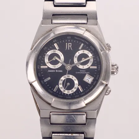 Herrur, Jaques Richal, stål, quartz, 38mm, refnr: CH240457, datum och kronograf nollställer ej korrekt, repa på glas, repor på boett, länk i stål med repor, inga tillbehör 