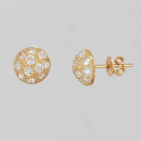 Örhängen, Ø10mm, vita stenar, stift, 18K.   Vikt: 2,6 g