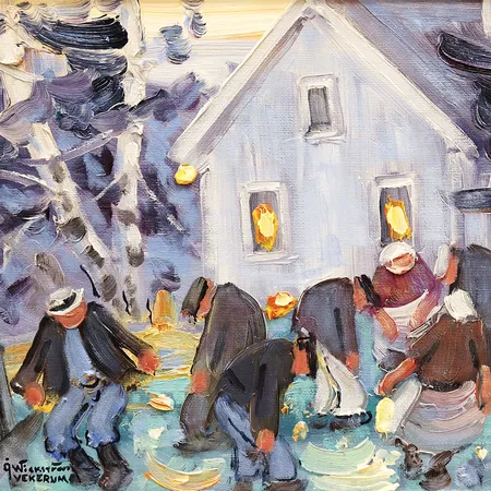 Tavla Åke Wickström, olja på pannå, pånnå 28x36cm, med ram 40,5-48,5cm, signerad, mindre defekter på ram. Vikt: 0 g Skickas med postpaket.
