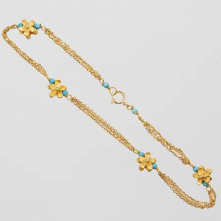 Armband, blåa stenar, treradig ankarlänk, längd: 19,8cm, 18K Vikt: 4,1 g