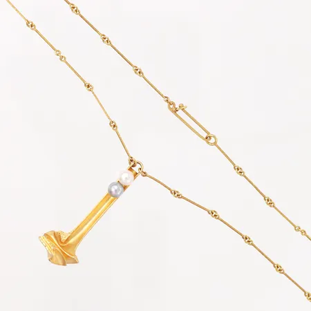 Collier Lapponia, 42cm, bredd:0,6mm, hängdel med pärlor Ø5,2mm, längd: 40mm, bredd: 4,7-15,6mm, 18K Vikt: 10 g