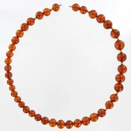 Collier med kulor troligtvis bärnstensimitation Ø12-16mm, 57cm, dobbar, passar till Ole lynggaard-lås, lås ingår ej