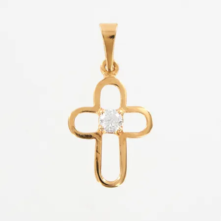Hänge Kors med vit sten, 21mm, bredd: 11mm, 18K,  Vikt: 0,6 g