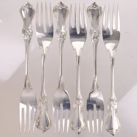 6 Fiskgafflar, modell Olga, ca 18,5cm, CG Hallberg, silver 830/1000 Vikt: 314,2 g