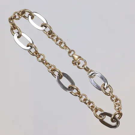 Armband tvåfärgad, 17,5cm, bredd 5-7mm, defekt länkdel, 8K  Vikt: 3,7 g