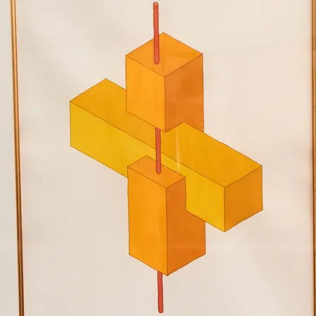 Tavla, blandteknik/tusch, Oscar Reutersvärd, Perspective Japonaise n 300 ie, omöjlig figur, bildmått 50x70, rammått 73x95cm, signerad, pappret något ojämnt/buckligt.  Skickas med postpaket.