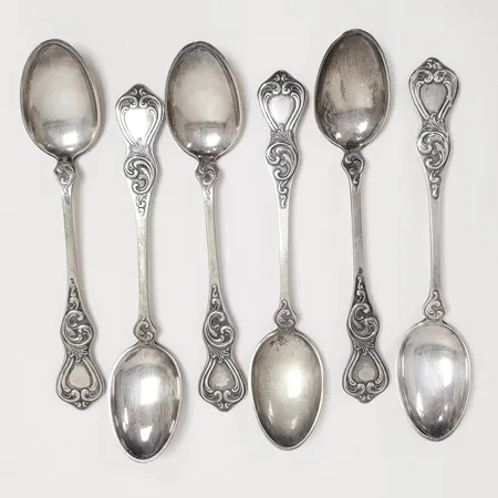 6 Kaffeskedar, längd: 118mm, brittiska stämplar, silver 830/1000 Vikt: 59,5 g