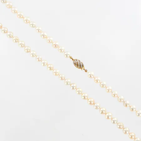 Collier med odlade pärlor Ø8-8,5mm, rosatonade, 88cm, lås 18K med vitguldsdetaljer,  Vikt: 75,4 g