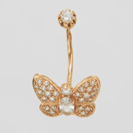 Navelpiercing, fjäril, vita stenar, 22,5x13,1mm, 14K Vikt: 1,5 g