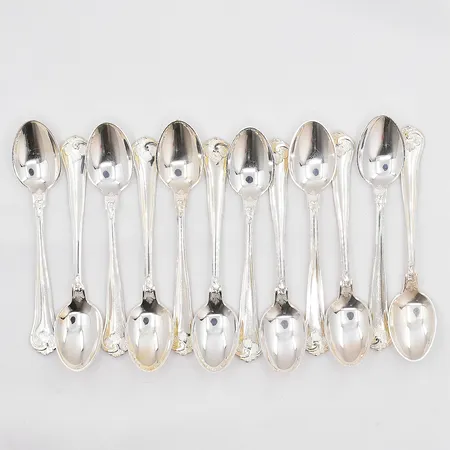 12 kaffeskedar, 12cm, modell Sacksisk, schatull,  Vikt: 187,4 g