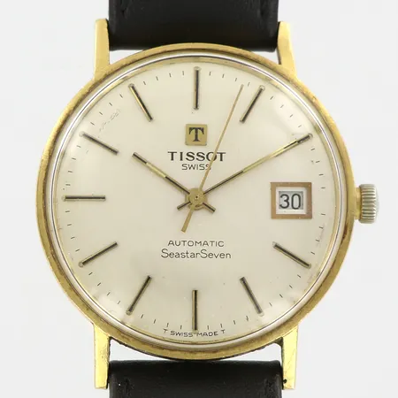 Armbandsur Tissot Seastar Seven, Ø33mm, Automatisk, datum, läderrem ej original, , personlig gravyr, 18K,  Vikt: 38,9 g