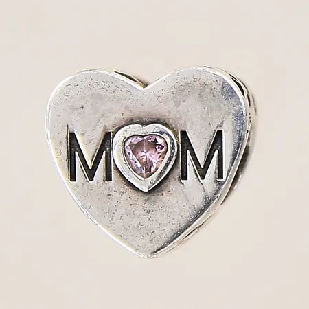Berlock "Mom" med rosa stenar, Pandora, 10,9x9,8mm, silver 925/1000 Vikt: 1,8 g