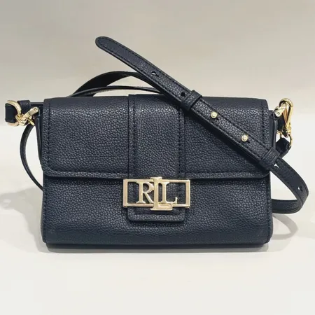 Väska Ralph Lauren, Leather Spencer Shoulder Bag, mått: 20 x 13 x 4cm, svart skinn, guldbeslag, justerbart band, inga tillbehör.