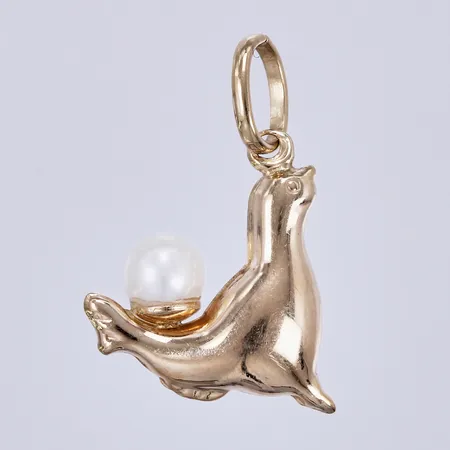 Hänge höna med sötvattenspärla, längd: ca 2,1cm, bredd: ca 15mm, 14K Vikt: 1,1 g