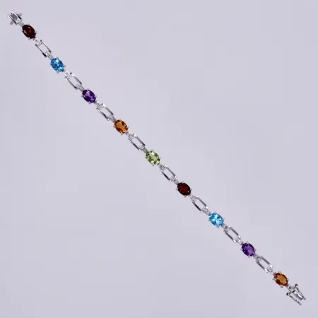 Armband med färgade stenar & diamanter  ca 17x0,005ct, 8/8-slipning, längd ca 18cm, bredd ca 5mm                   Vikt: 12,9 g